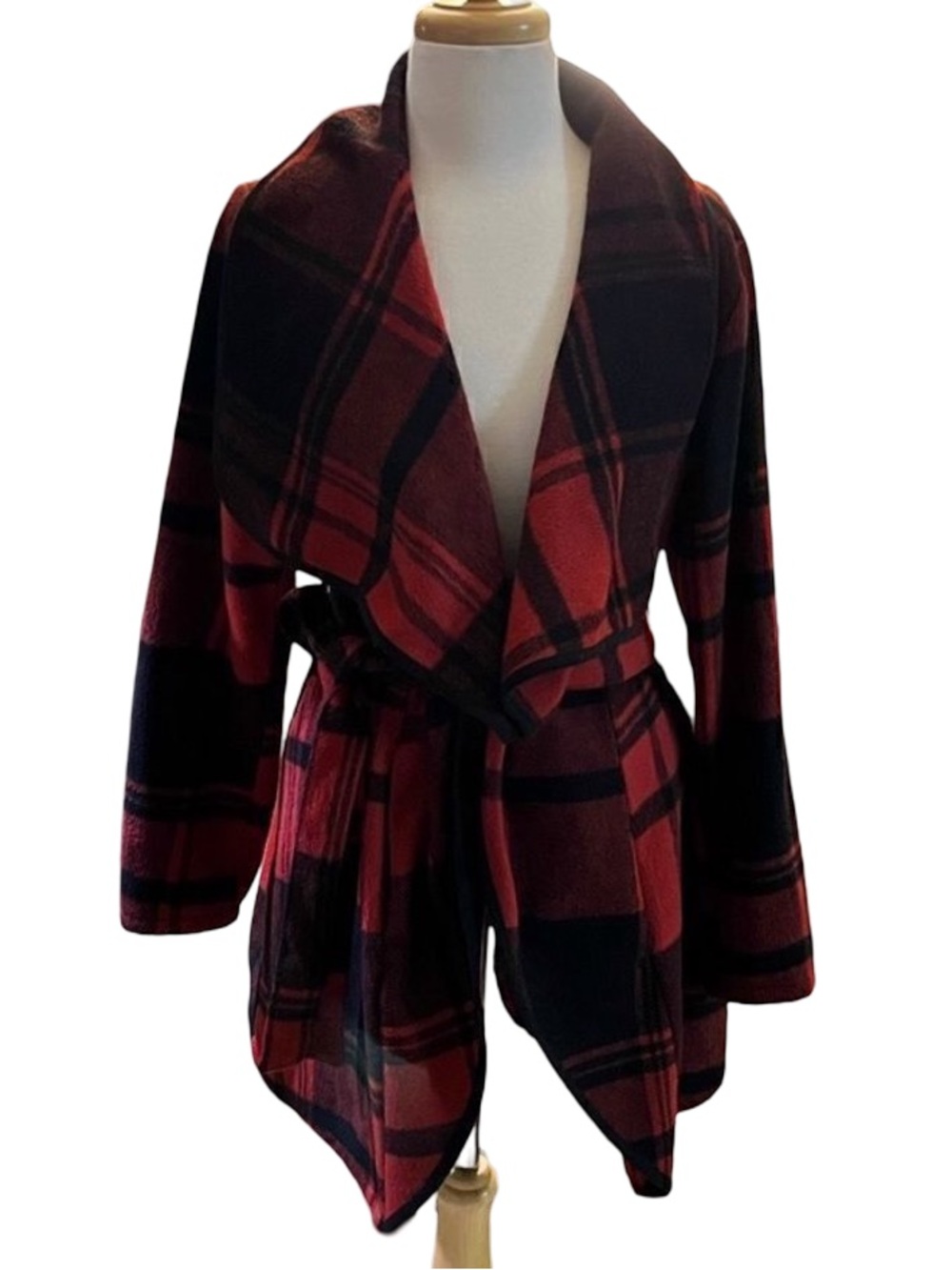🎉HP🎉NWOT Maurice Red and Black Plaid Fleece Coat